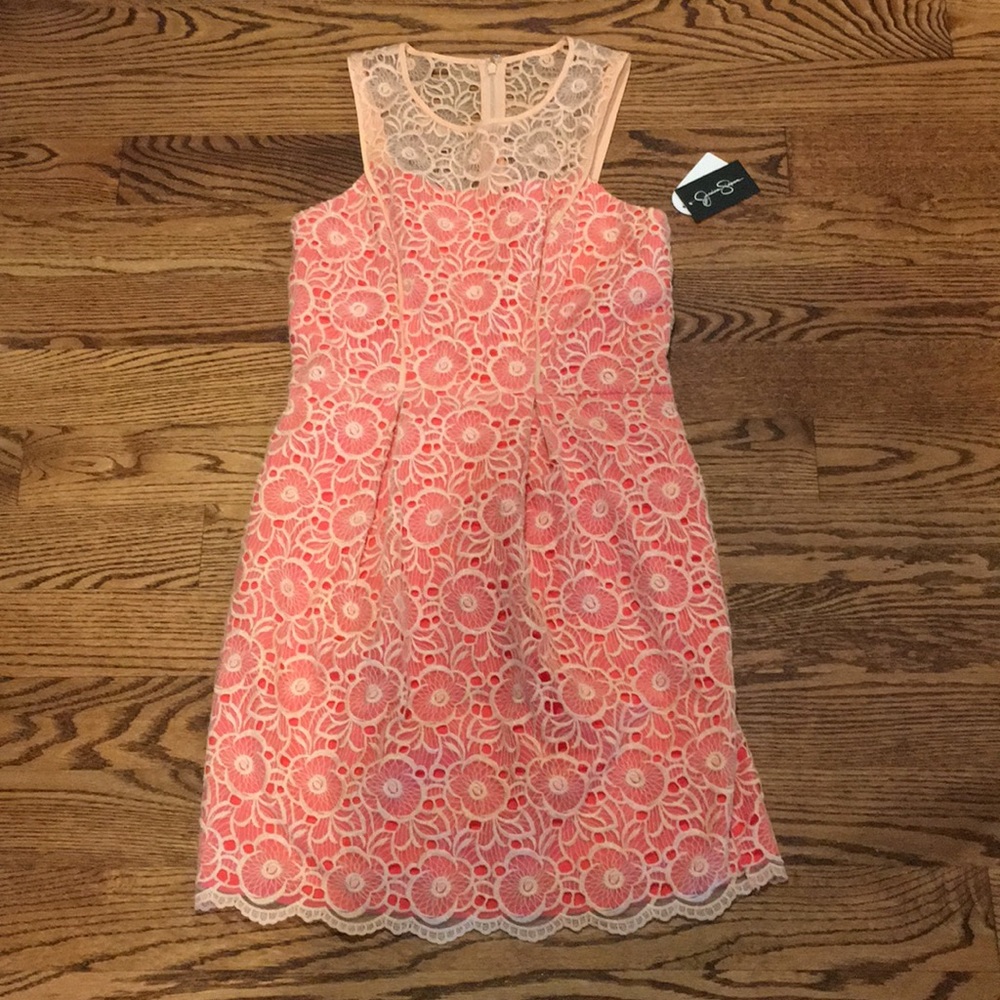 NEW Jessica Simpson coral and peach lace dress, Women’s 4